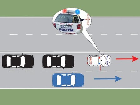 Semnalele date printr-un autovehicul al politiei, care insoteste o coloana oficiala de vehicule, prin folosirea mijloacelor speciale de avertizare sonora si luminoasa va obliga la: